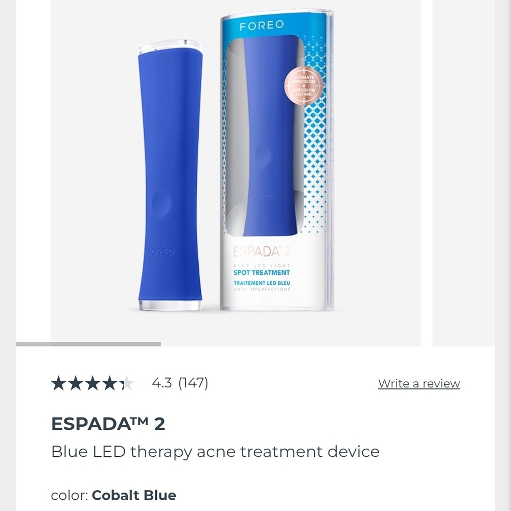 FOREO ESPADA 2 Blue Light Acne Treatment Cobalt Blue— NIB